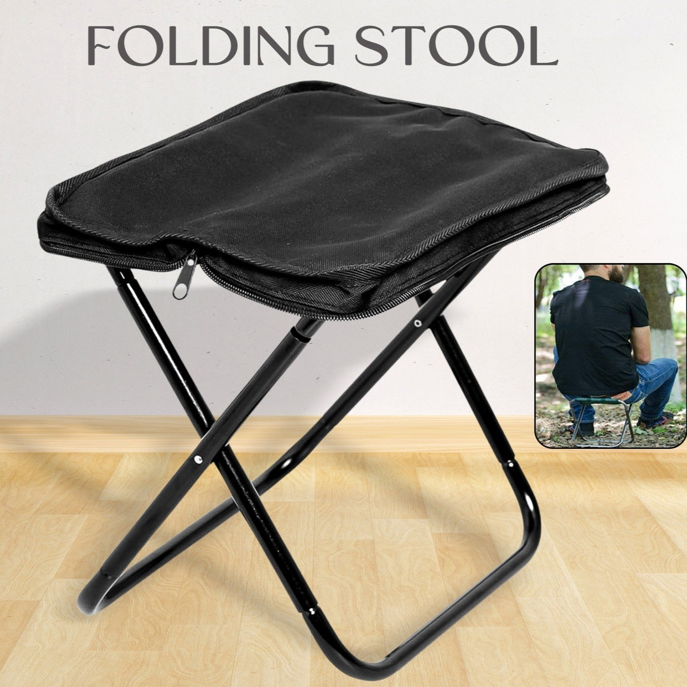 Folding Camping Stool Collapsible Camp Stool Portable Seat Travel Little Stools (1 Pc) - Happy Price - Image 1
