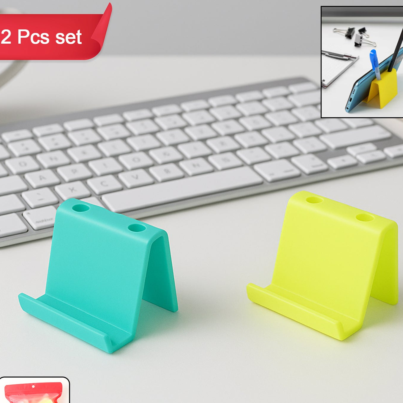 2 Pc Mobile Phone Stand & Pen Holder Set - Desk Organizer - Happy Price - Image 1
