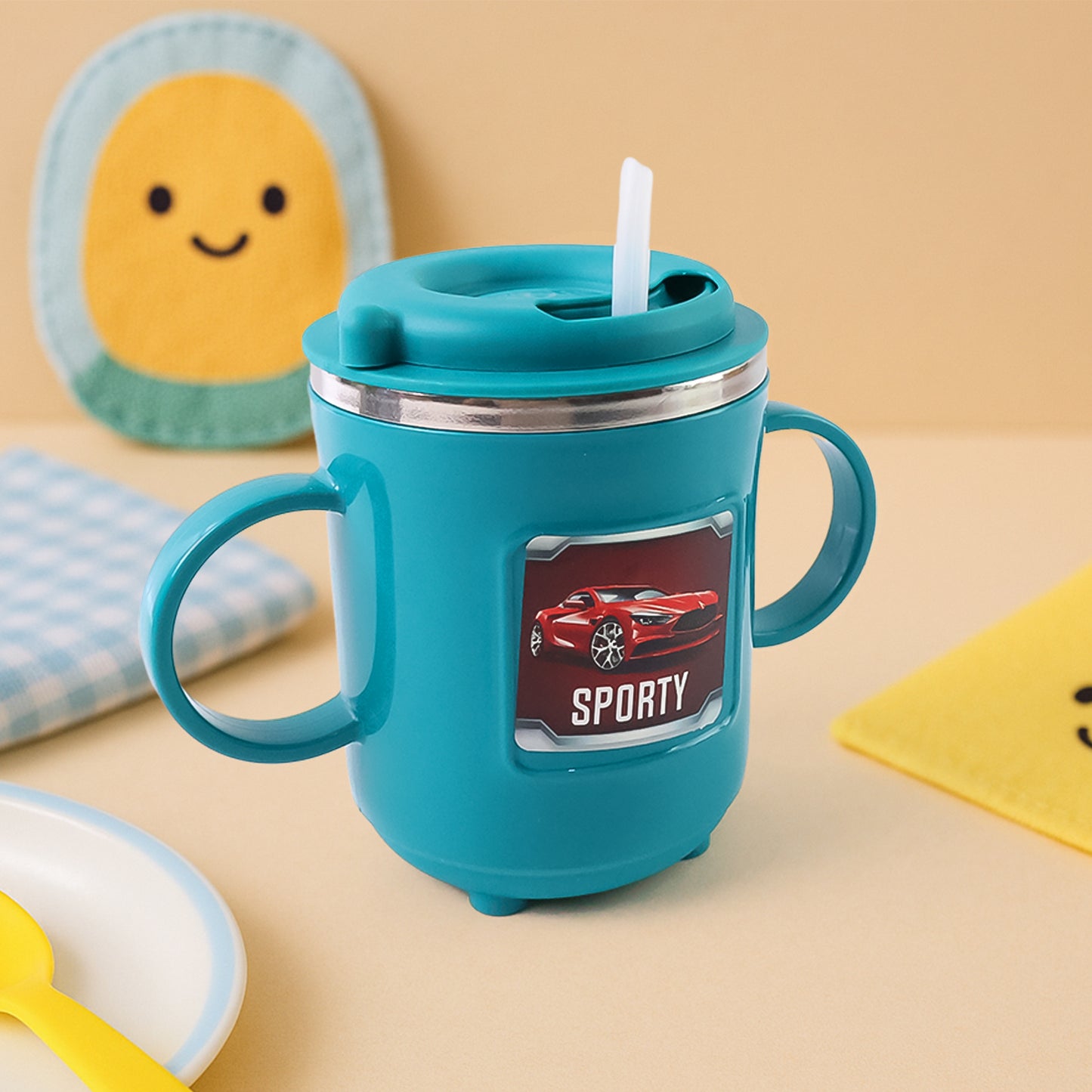 Kids Sporty Sipper Mug with Straw & Dual Handles, 300ml (1 Pc) - Happy Price - Image 2