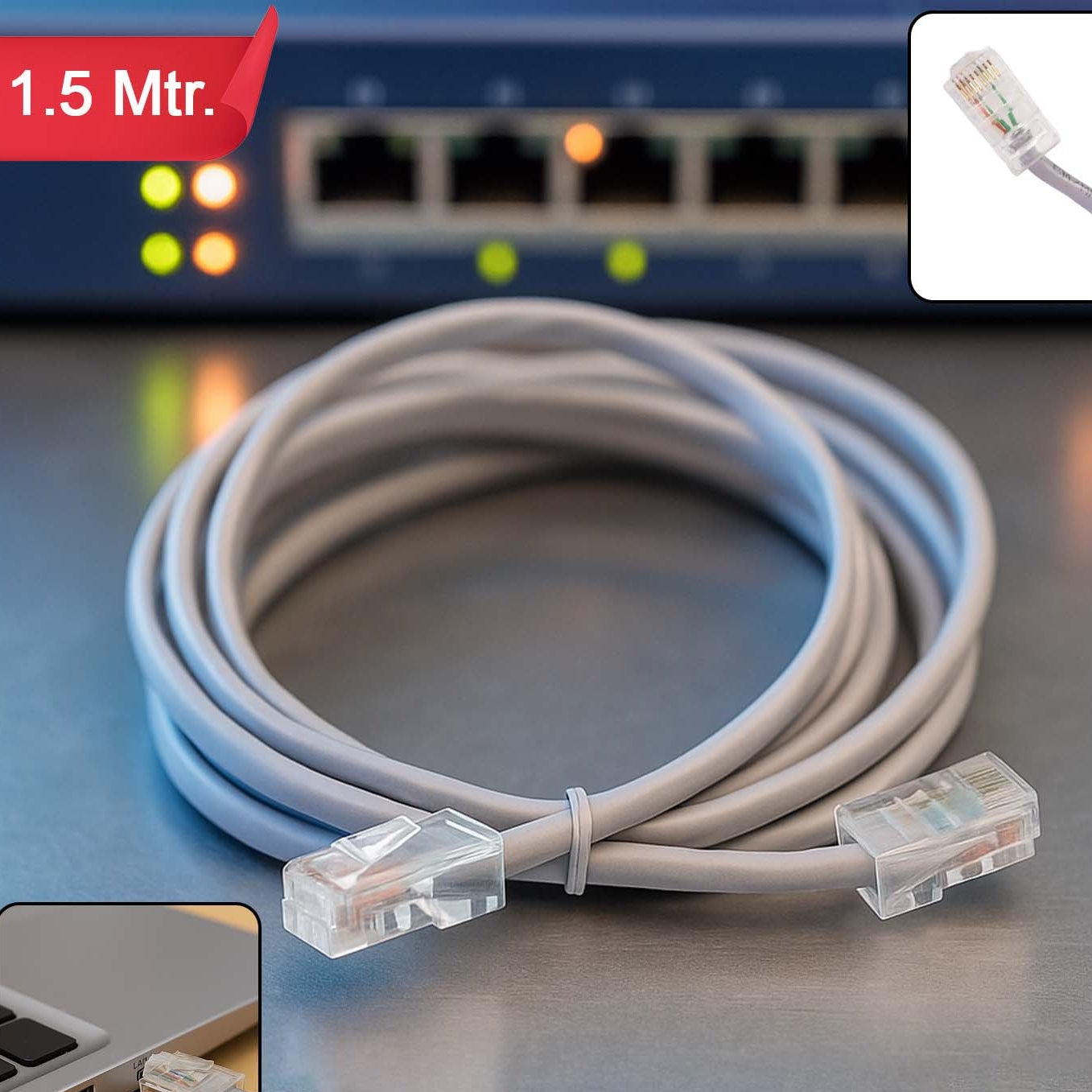 1.5 Meter Ethernet LAN Cable with RJ45 Connectors (1 Pc) - Happy Price - Image 1