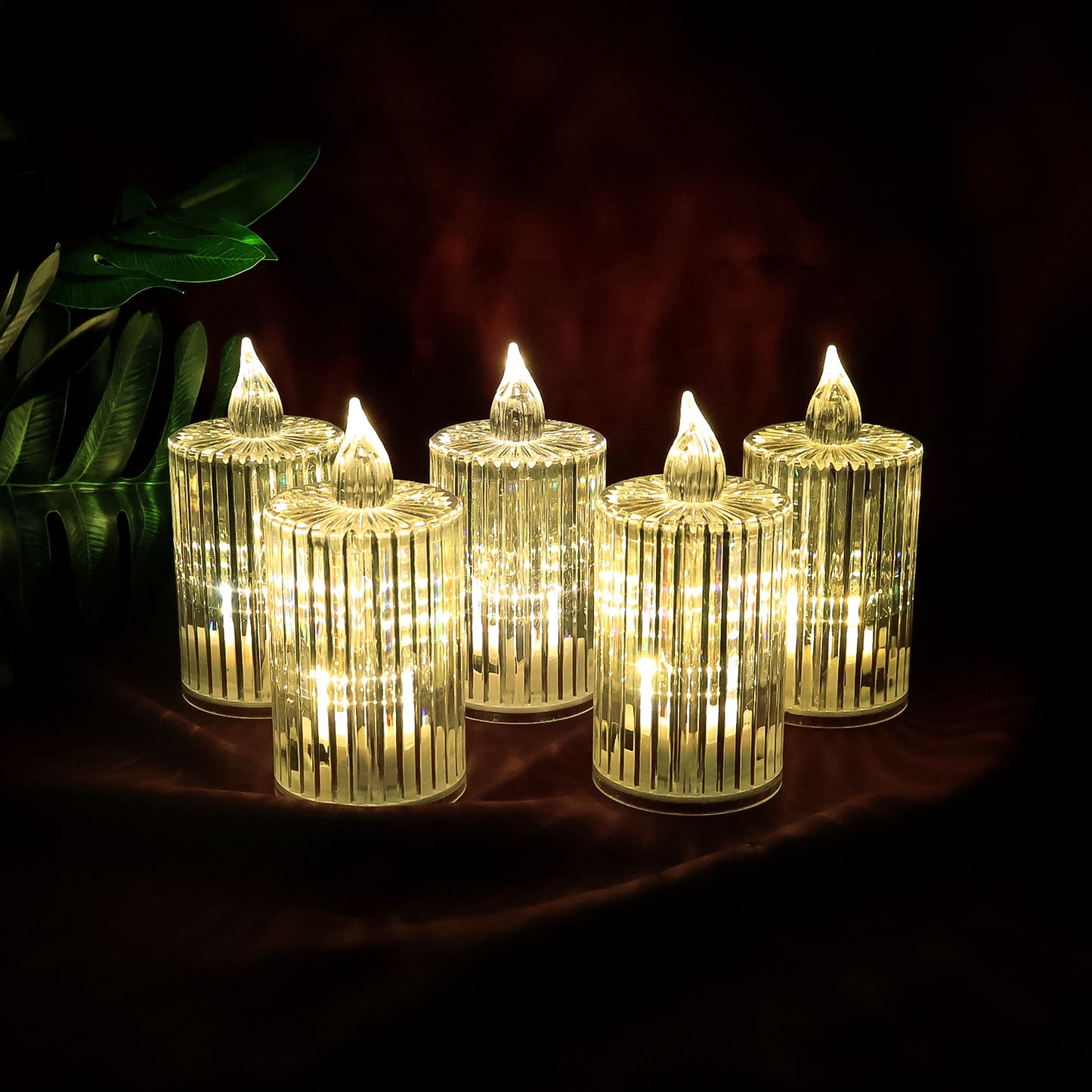 Set of 5 Crystal Effect LED Flameless Candles with Warm Flickering Light - Happy Price - Image 3
