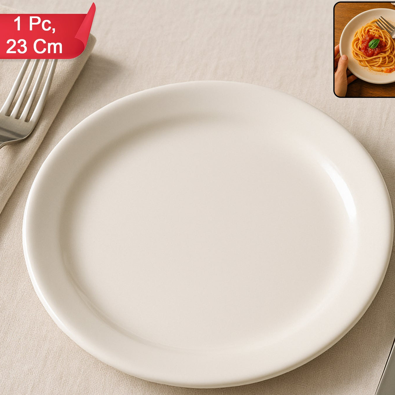 23 cm Round Plastic Dinner Plate - White, Break-Resistant (1 Pc) - Happy Price - Image 1