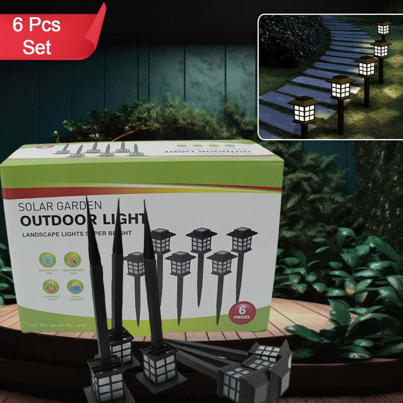 Big Solar Outdoor Lights 6 Pack Waterproof Solar Pathway Lights 10 Hrs Long-lasting Led Landscape Lighting Solar Garden Lights Solar Lights For Walkway Path Driveway Patio Yard  Lawn (6 Pc Set) - Happy Price - Image 1