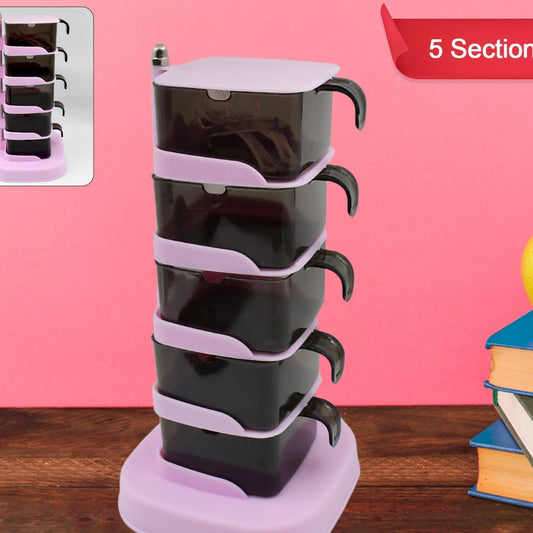 Rotating Spice Jars Vertical Rotatable Seasoning Box 5 Section  Tier With 5 Spoon (1 Set) - Happy Price - Image 1