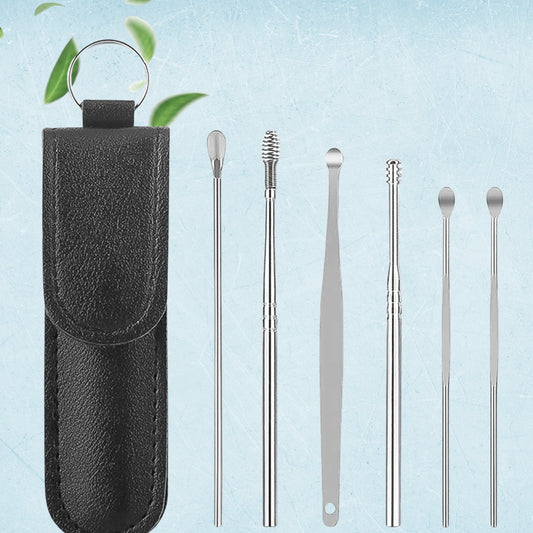 6-in-1 Ear Wax Cleaner- Resuable Ear Cleaning Tools Leather Pouch - Happy Price - Image 1