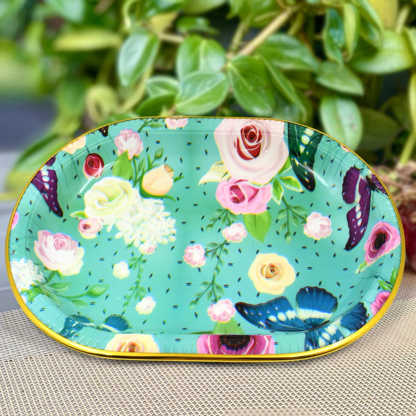 Big Plastic Flower Printed Design Serving Tray (1 Pc  35 X 24 Cm) - Happy Price - Image 2
