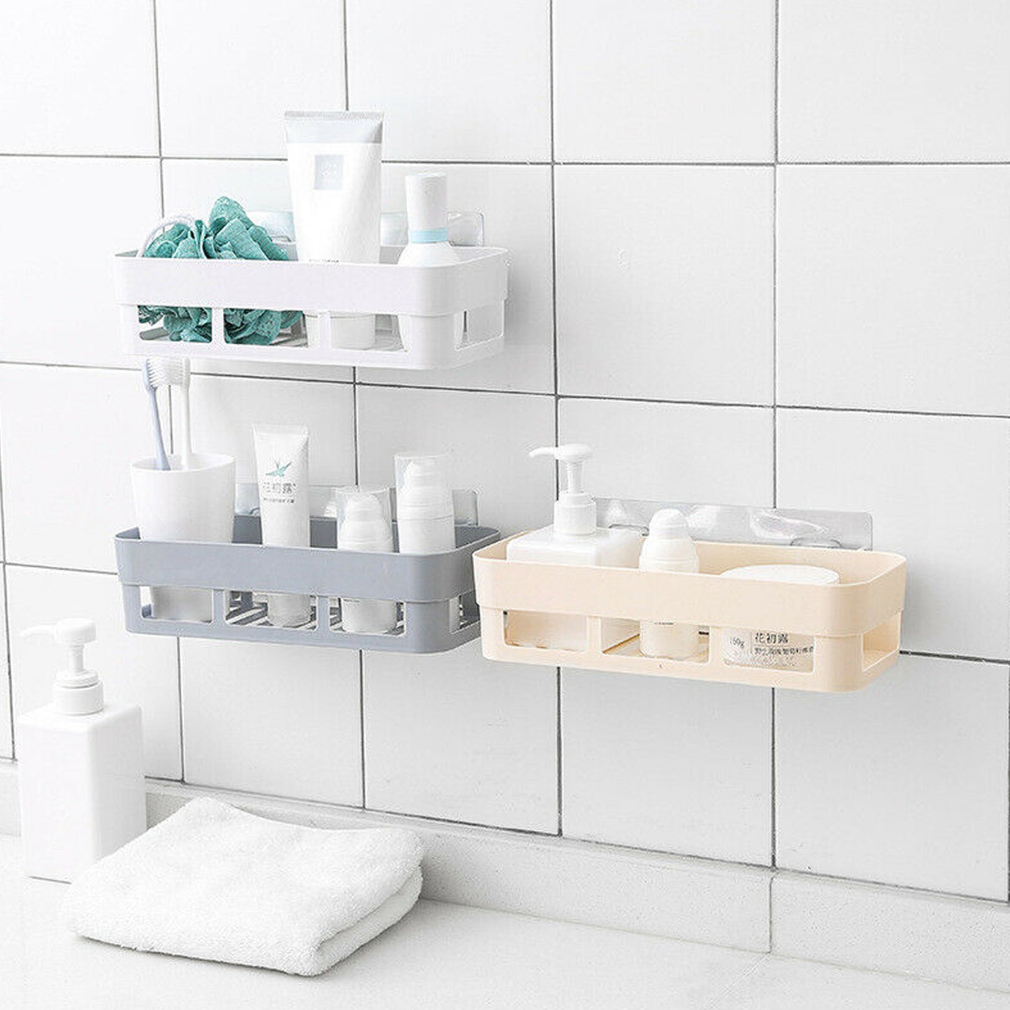 Abs Plastic Shower Corner Caddy Basket Shelf Rack With Wall Mounted Suction Cup For Bathroom Kitchen - Happy Price - Image 2