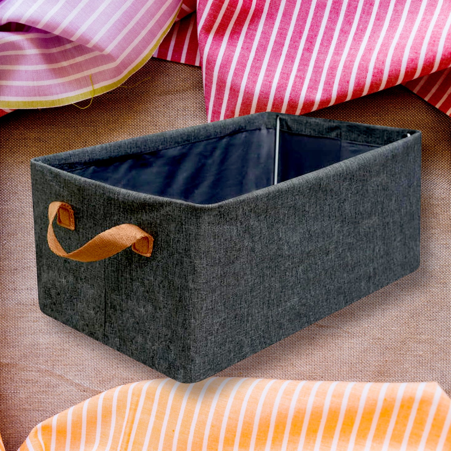 Foldable Storage Box With Lid And Handles Cotton And Linen Storage Bins And Baskets Organizer For Nursery Closet Bedroom Home (45 Cm) - Happy Price - Image 2