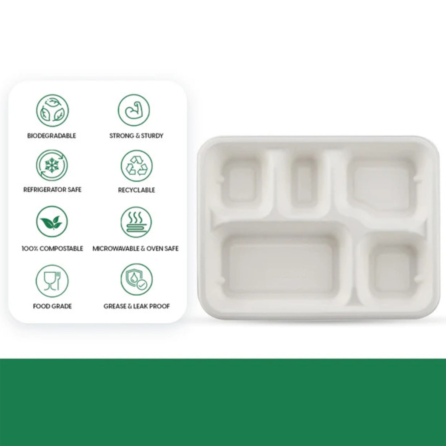 5-Compartment Bagasse Plates - 10 Pcs Pack | Eco-Friendly & Compostable Meal Trays - Happy Price - Image 4