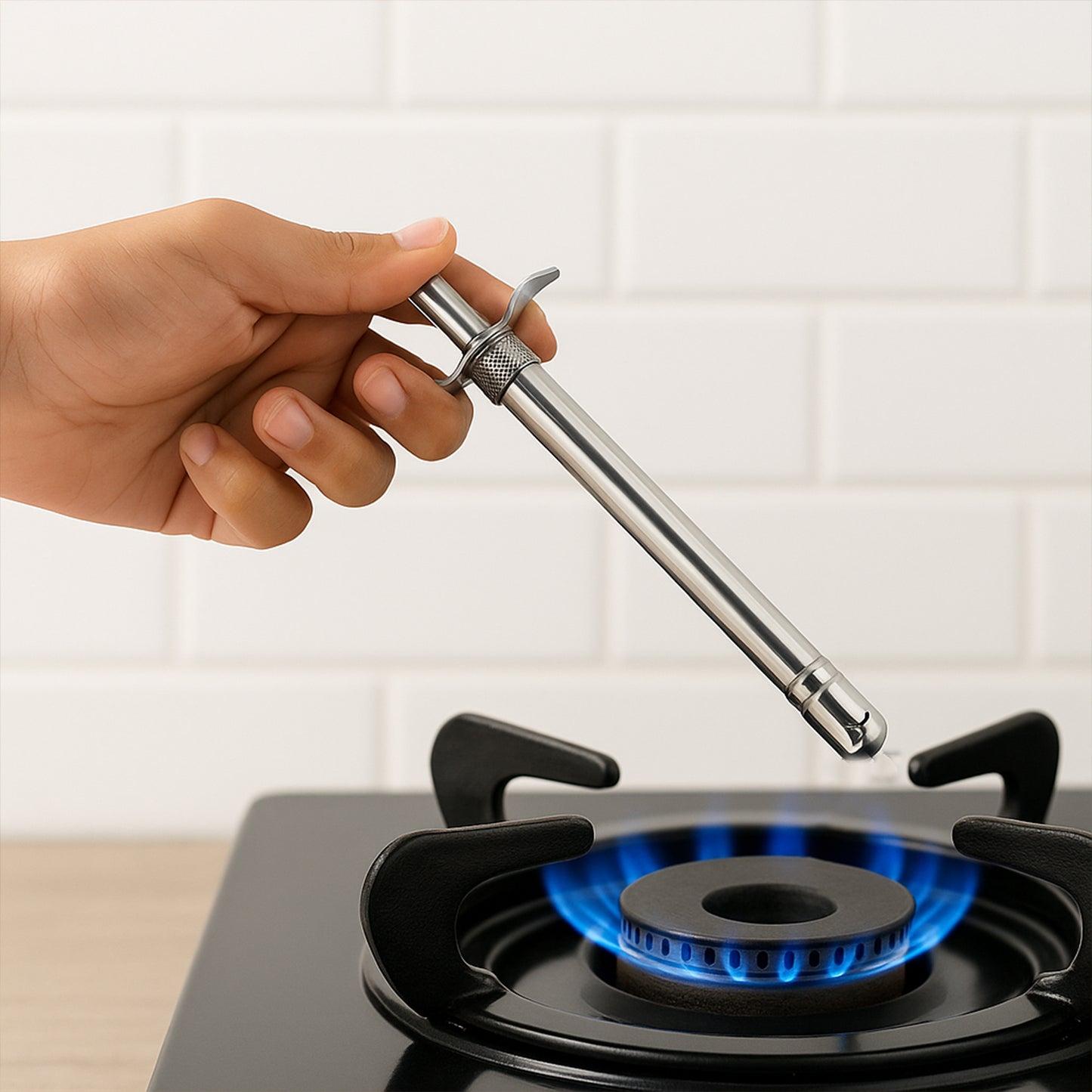 Durable Stainless Steel Gas Lighter with German Piezo Ignition - Battery-Free for LPG/PNG Stoves - Happy Price - Image 5