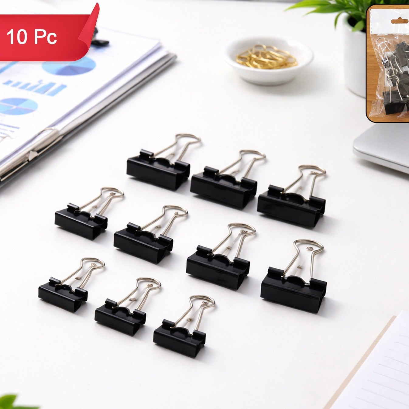 Strong Black Binder Clips - Pack of 10 for Secure Paper Management - Happy Price - Image 1