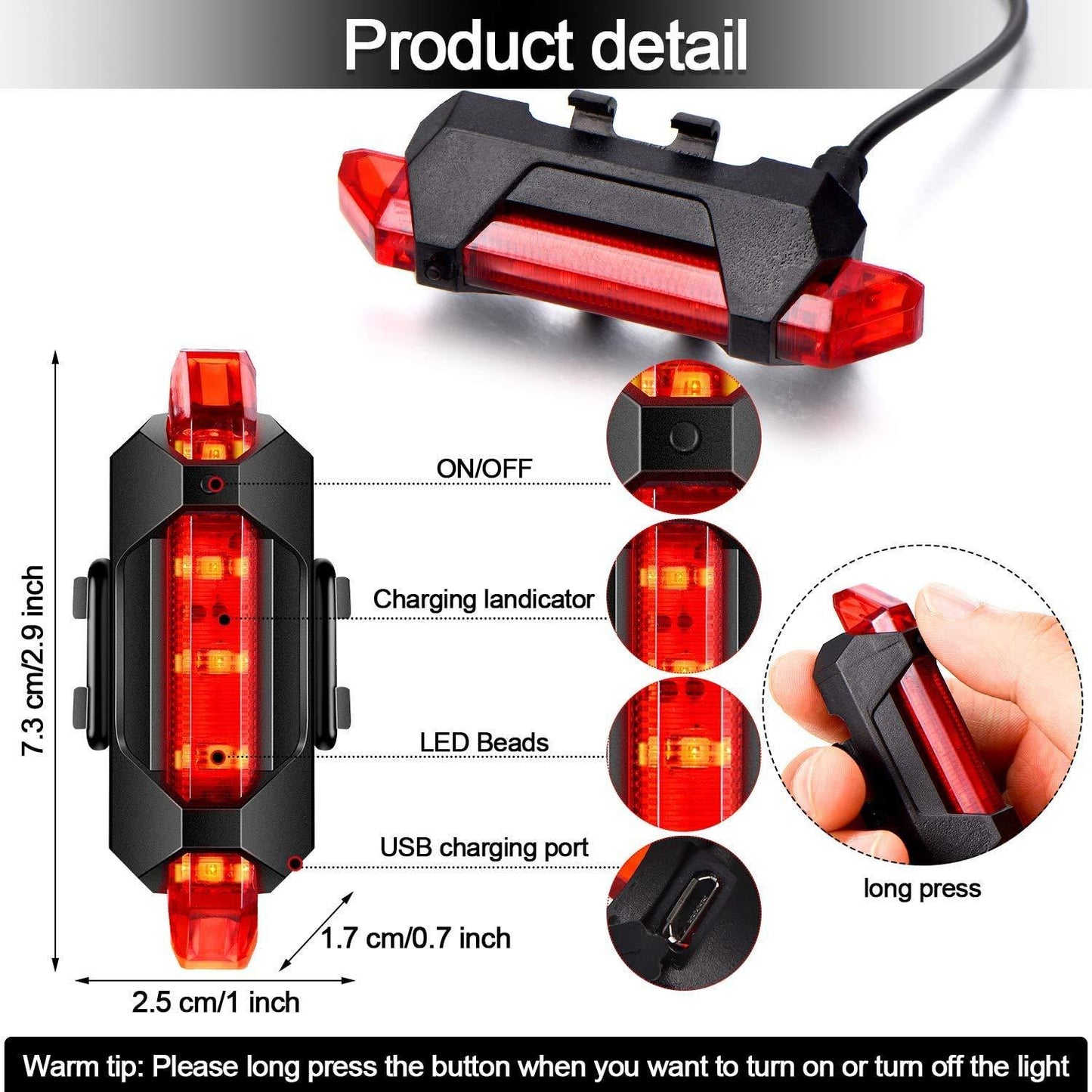 Waterproof Rechargeable Red LED Bicycle Front Light - Happy Price - Image 7