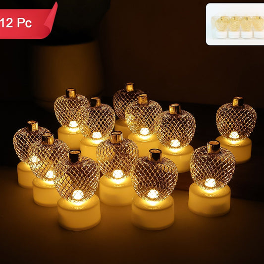 Decorative Apple Shape LED Tealight Candles - Set of 12 Flameless Lights - Happy Price - Image 1