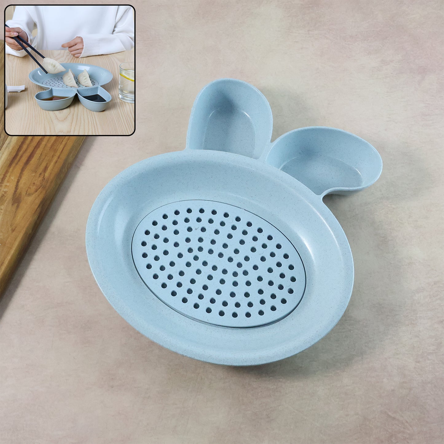 Multi-Purpose Snack Serving Plate with Strainer & Dip Holders (1 Pc) - Happy Price - Image 2