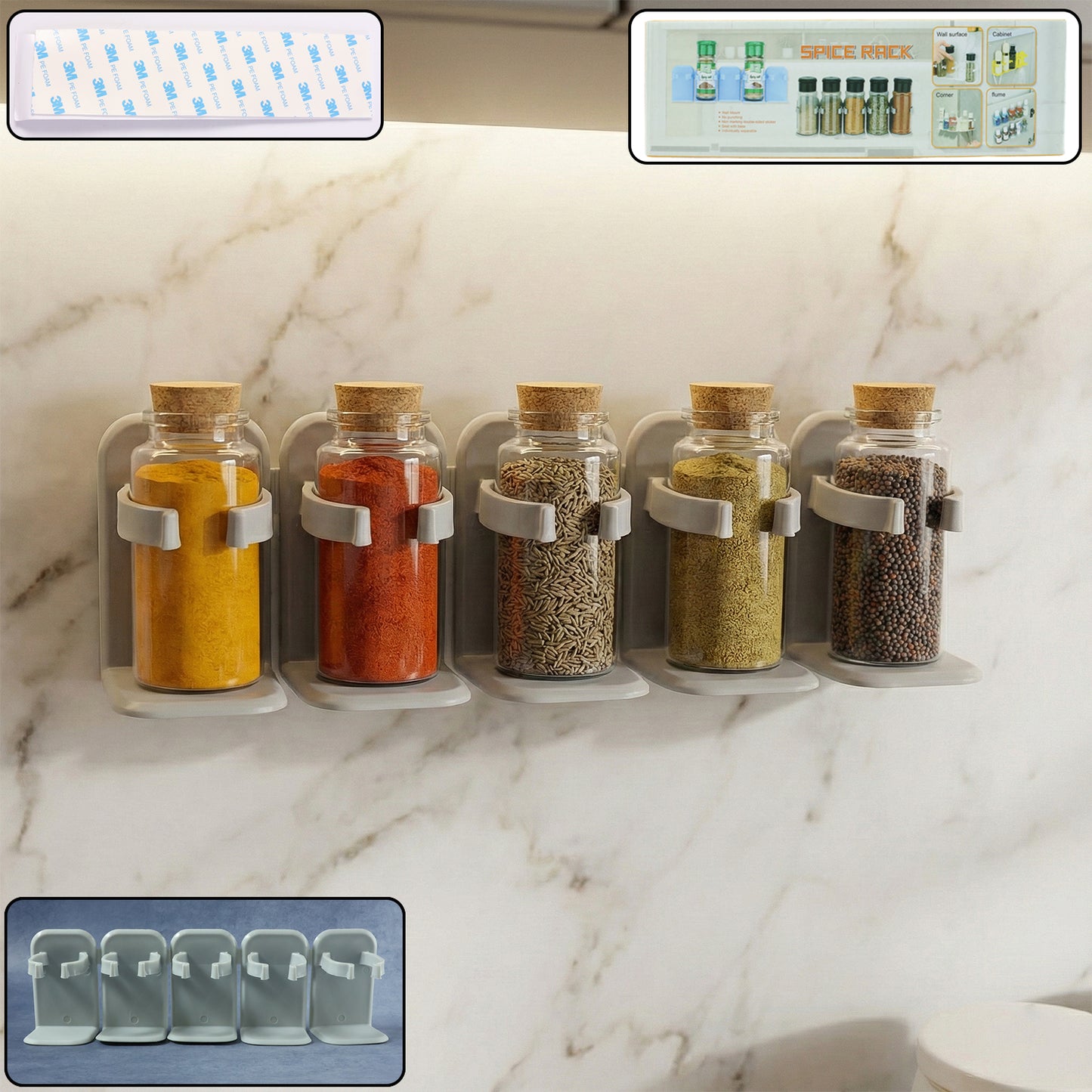 Adjustable Wall-Mounted Spice Rack Organizer (1 Pc) - Drill-Free Adhesive Kitchen Storage - Happy Price - Image 2