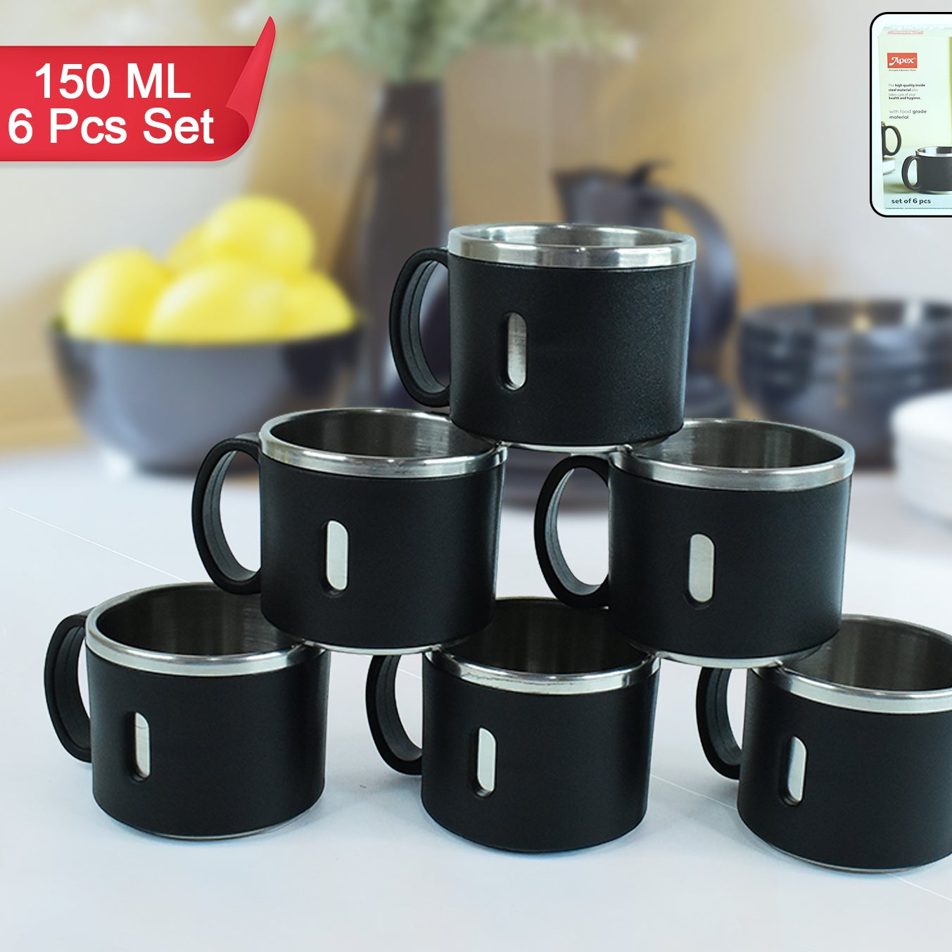 Apex Stainless Steel Desk Mug (6 Pc) - Happy Price - Image 1