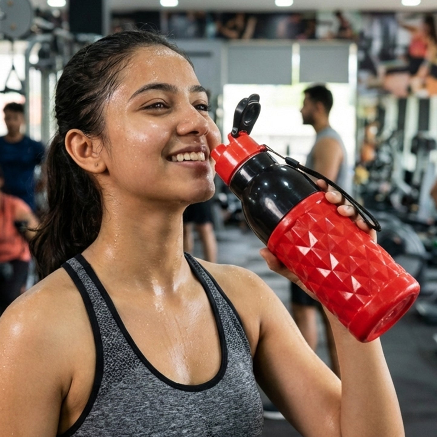 1000 ML Durable Plastic Sports Water Bottle with Flip Lid & Strap - Leakproof for Gym, Travel, Office - Happy Price - Image 5