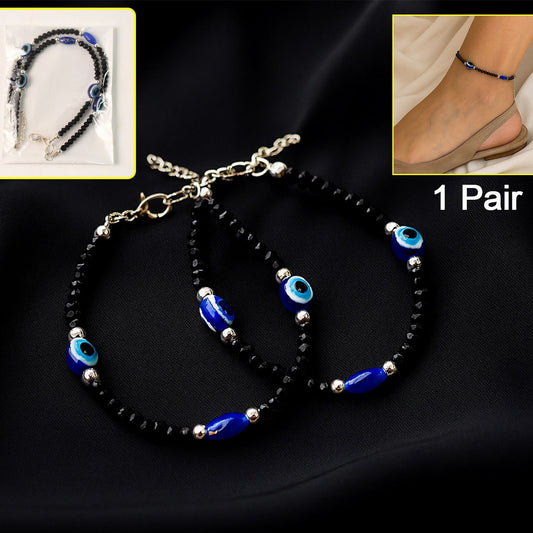 Adjustable Black Bead Evil Eye Protection Bracelet Set (2 Pc)