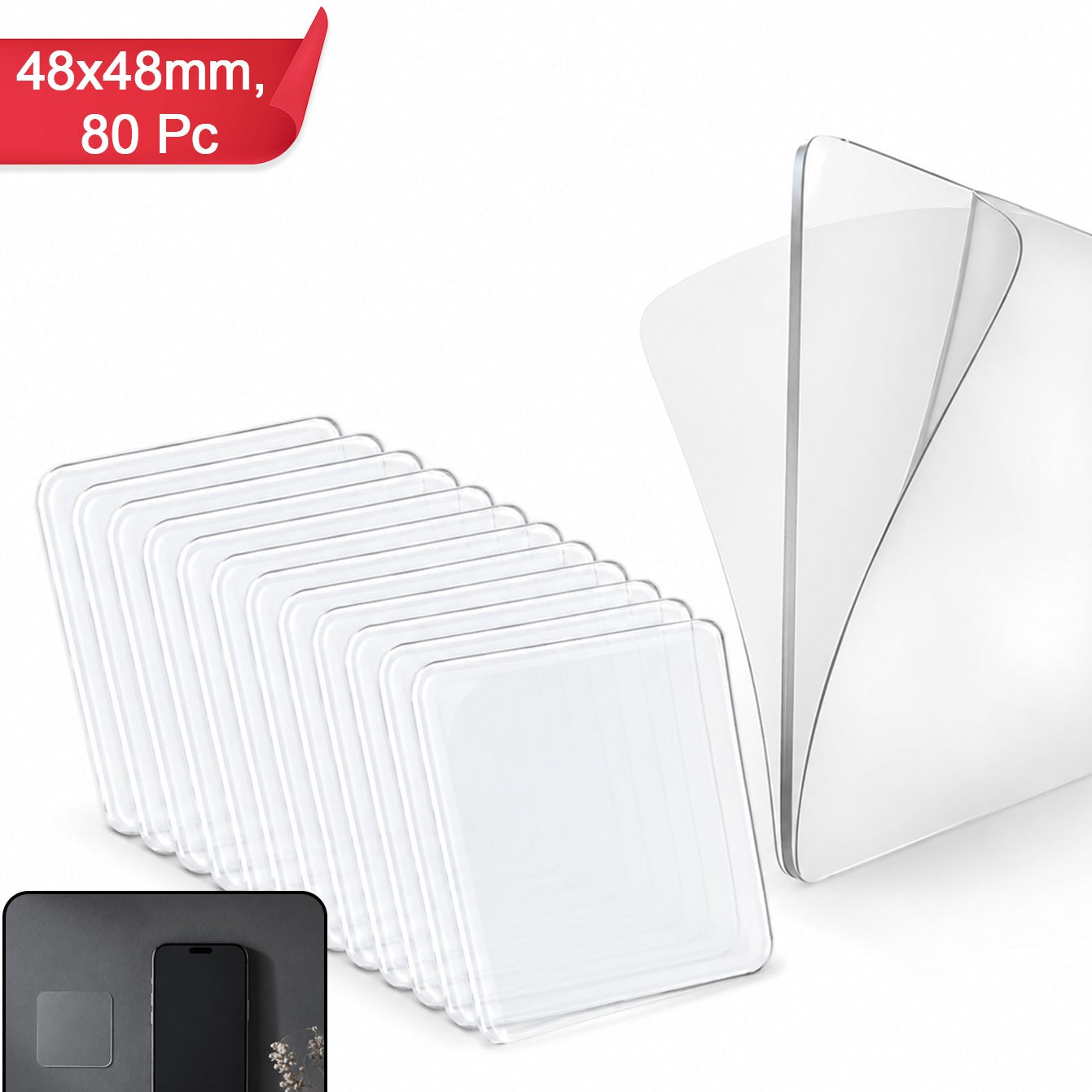 Transparent Double-Sided Adhesive Nano Tape - 80 Pcs, 48x48mm - Happy Price - Image 1