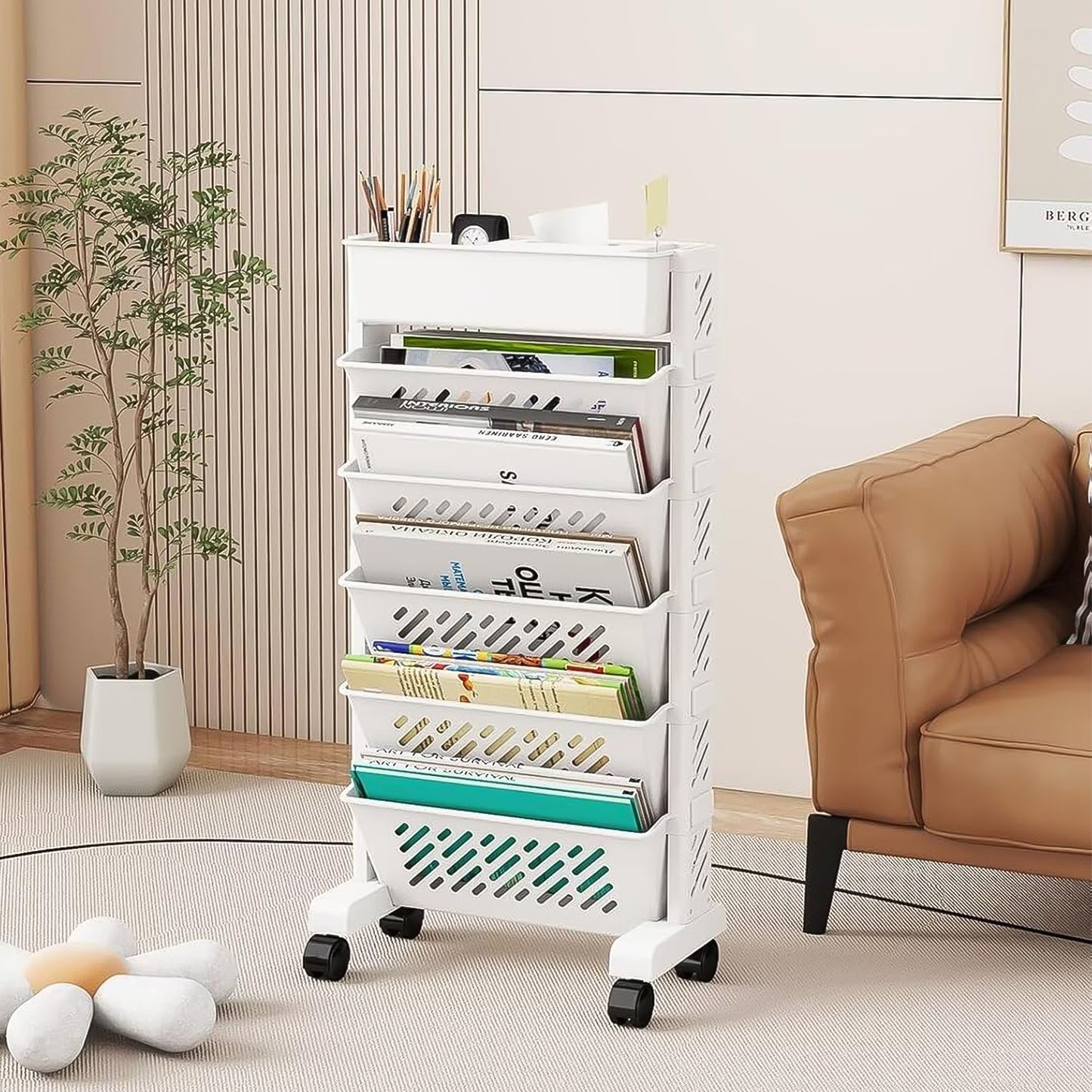 Movable Bookshelf Large Capacity Rotatable Plastic Rolling Organization Shelf  Rack - Happy Price - Image 3