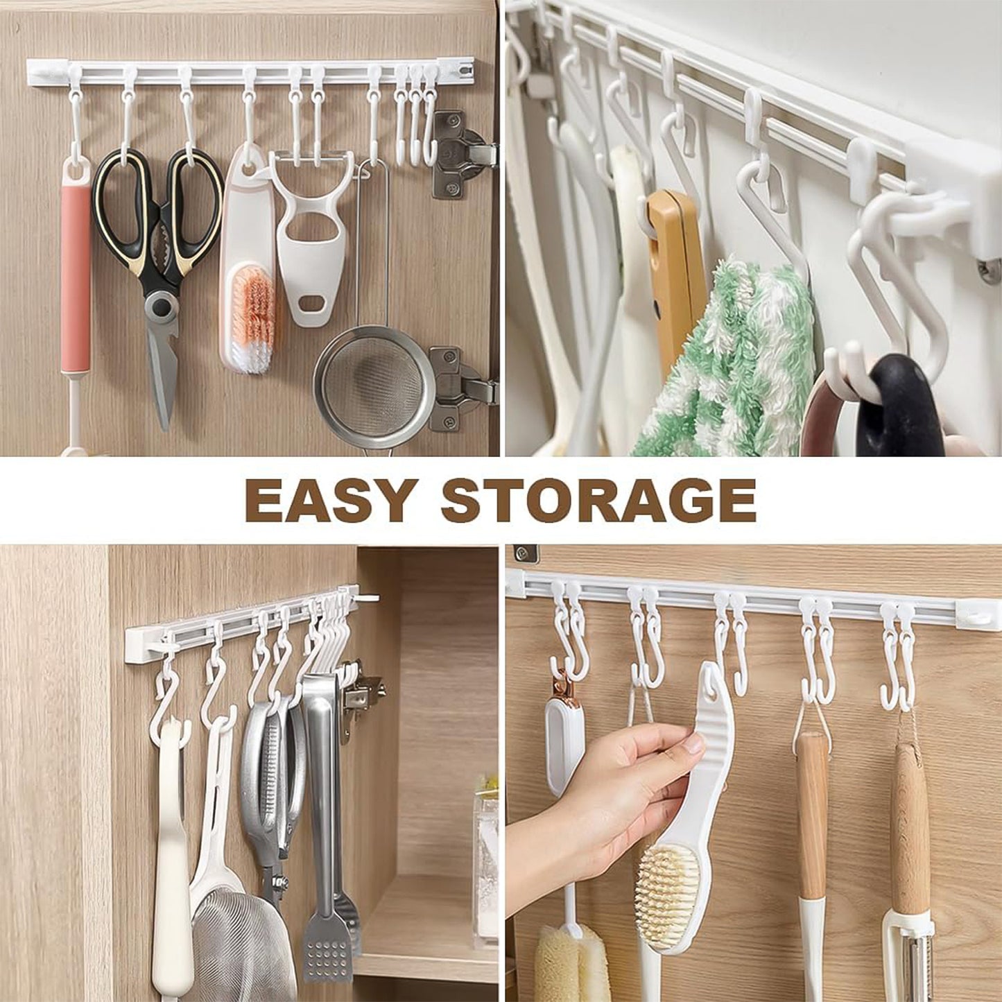 Wall Mounted Kitchen Organizer Rail with 10 Adjustable Hooks - Happy Price - Image 4