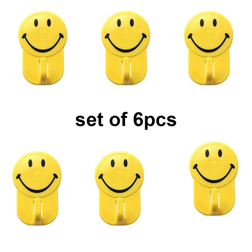 Plastic Self-adhesive Smiley Face Hooks 1 Kg Load Capacity (6pcs) - Happy Price - Image 1