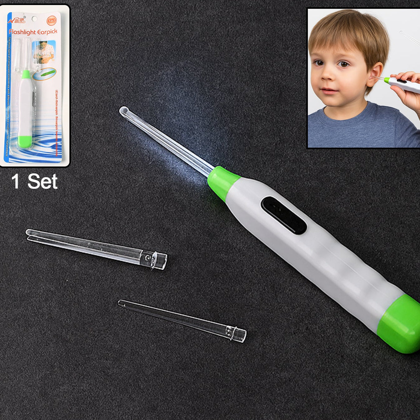5-in-1 LED Ear Cleaner Tool Kit with Light & Interchangeable Tips - Happy Price - Image 1