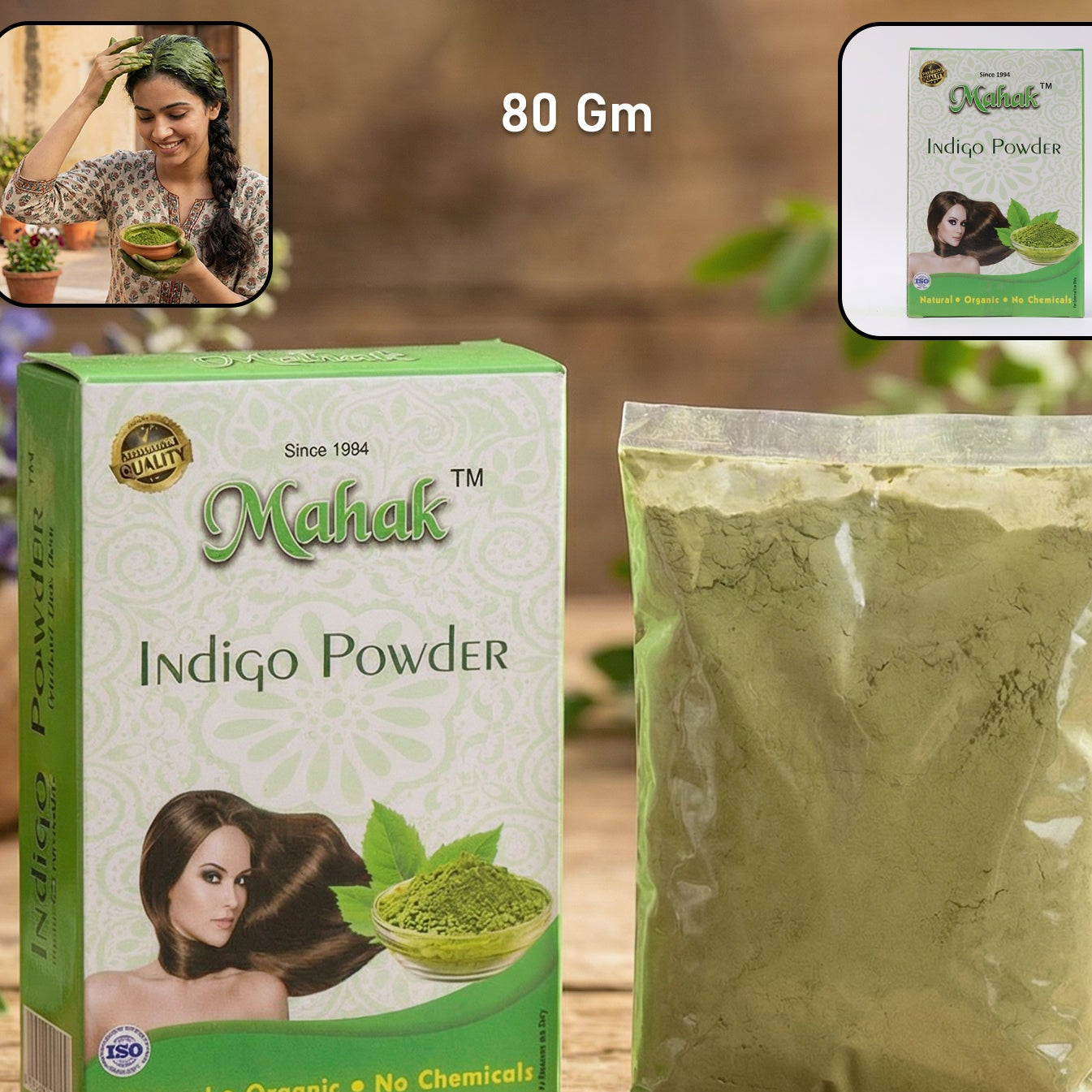 Natural Indigo Powder for Hair Colouring & Care - 80 gm - Happy Price - Image 1