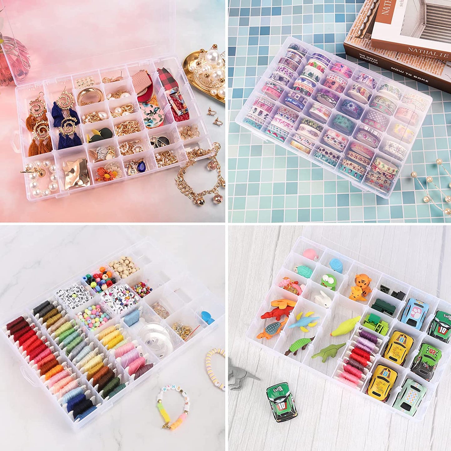 36 Grids Clear Plastic Organizer Jewelry Storage Box With Adjustable Dividers Transparent Organizer Box (1pc) - Happy Price - Image 3