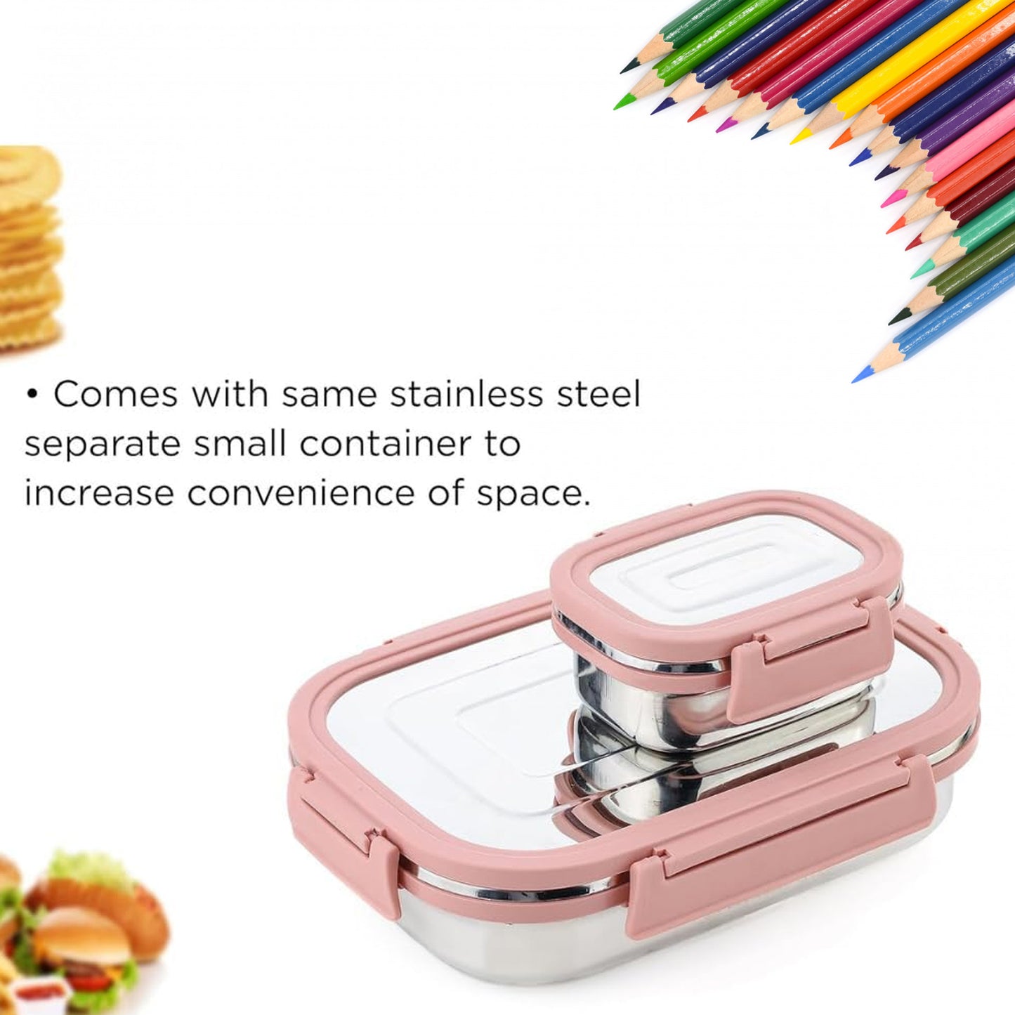 Premium Stainless Steel Leak Proof Air Tight Lunch Boxes (900ml+200ml Approx  2 Pc Set) - Happy Price - Image 5