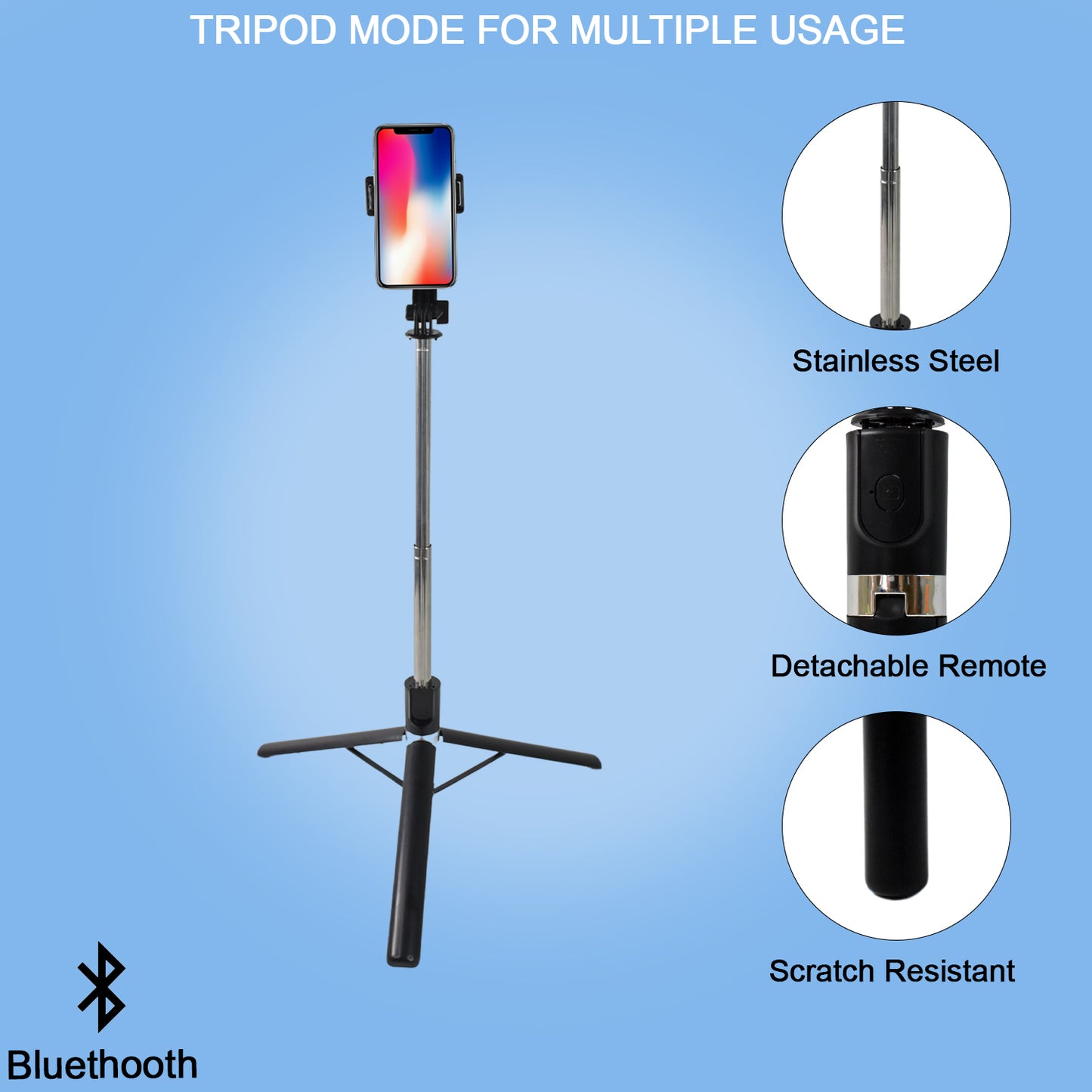 Selfie Stick With Tripod Stand (1 Pc  160 Cm Long Approx) - Happy Price - Image 2
