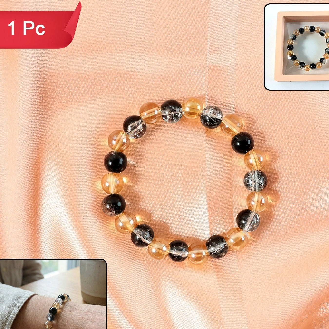 Elegant Dual-tone Crystal Beaded Stretch Bracelet (1 Pc)