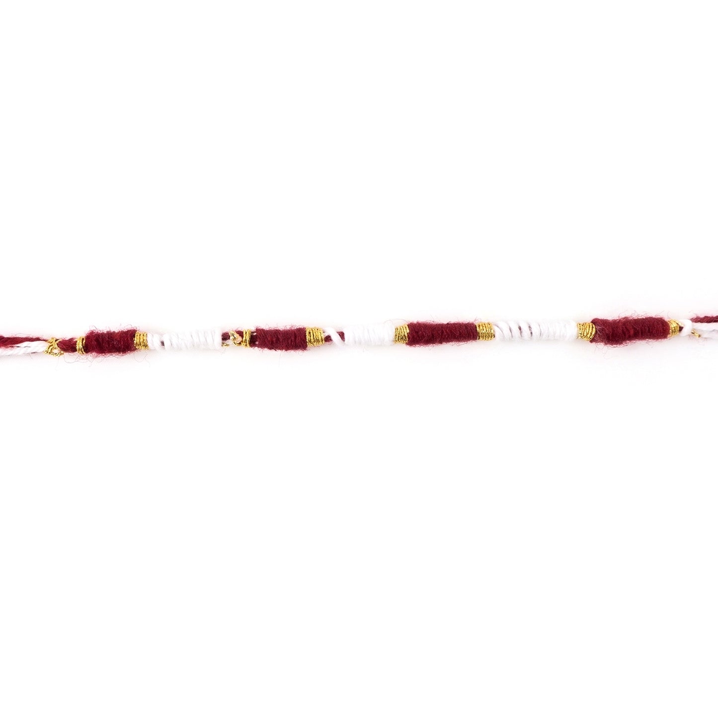 Handmade Red & White Thread Rakhi Bracelet (1 Pc) with Golden Bead Accent - Happy Price - Image 4