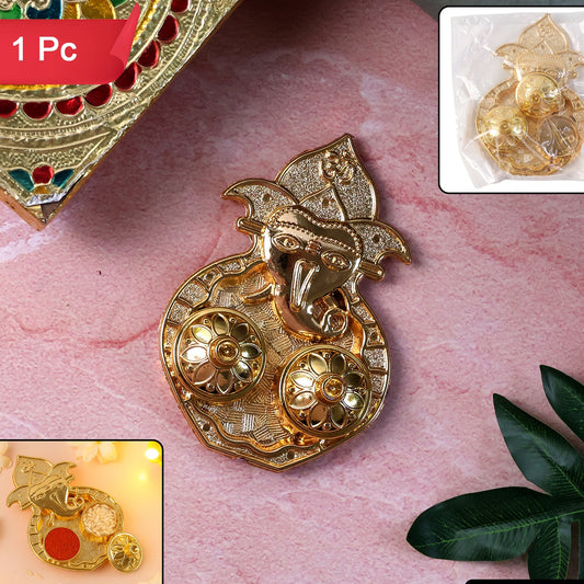 Lord Ganesha Kumkum Holder with Dual Compartments - Golden Plastic Pooja Accessory (1 Pc) - Happy Price - Image 1