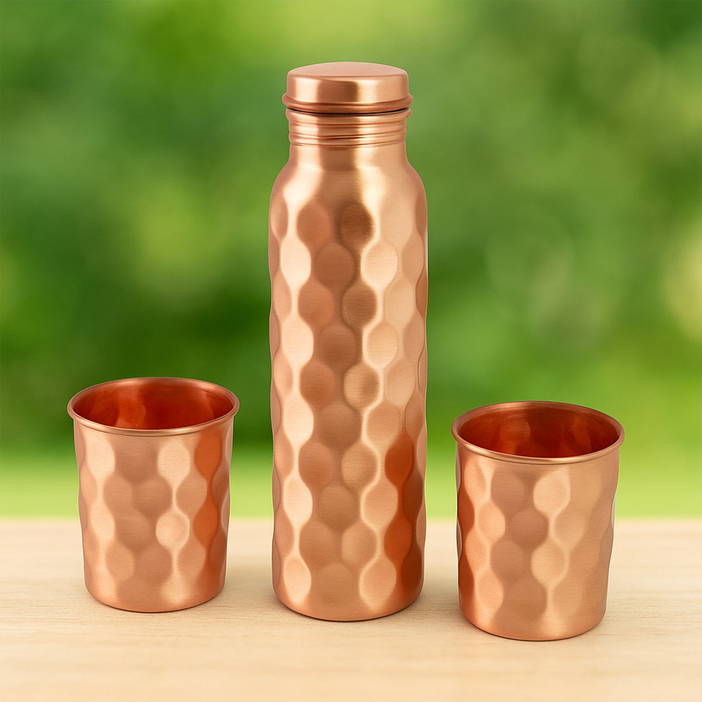 Diamond Cut Copper Water Bottle 2 Glasses With Gift Box (3 Pcs Set) - Happy Price - Image 3