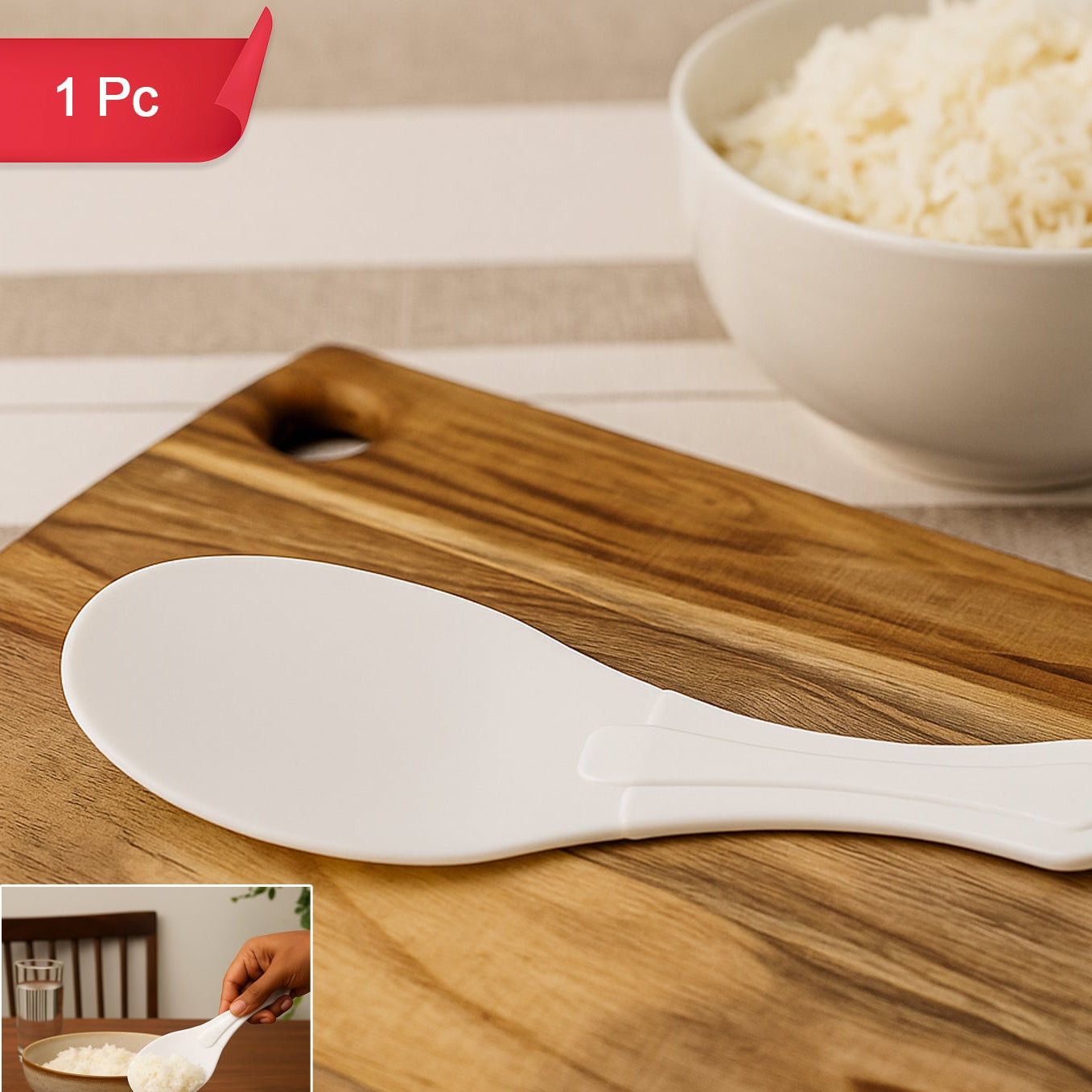 Plastic Non-Stick Rice Spoon for Serving & Mixing - 1 Pc - Happy Price - Image 1