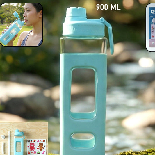 900 ML Leak-Proof Plastic Water Bottle with Protective Sleeve - Happy Price - Image 1