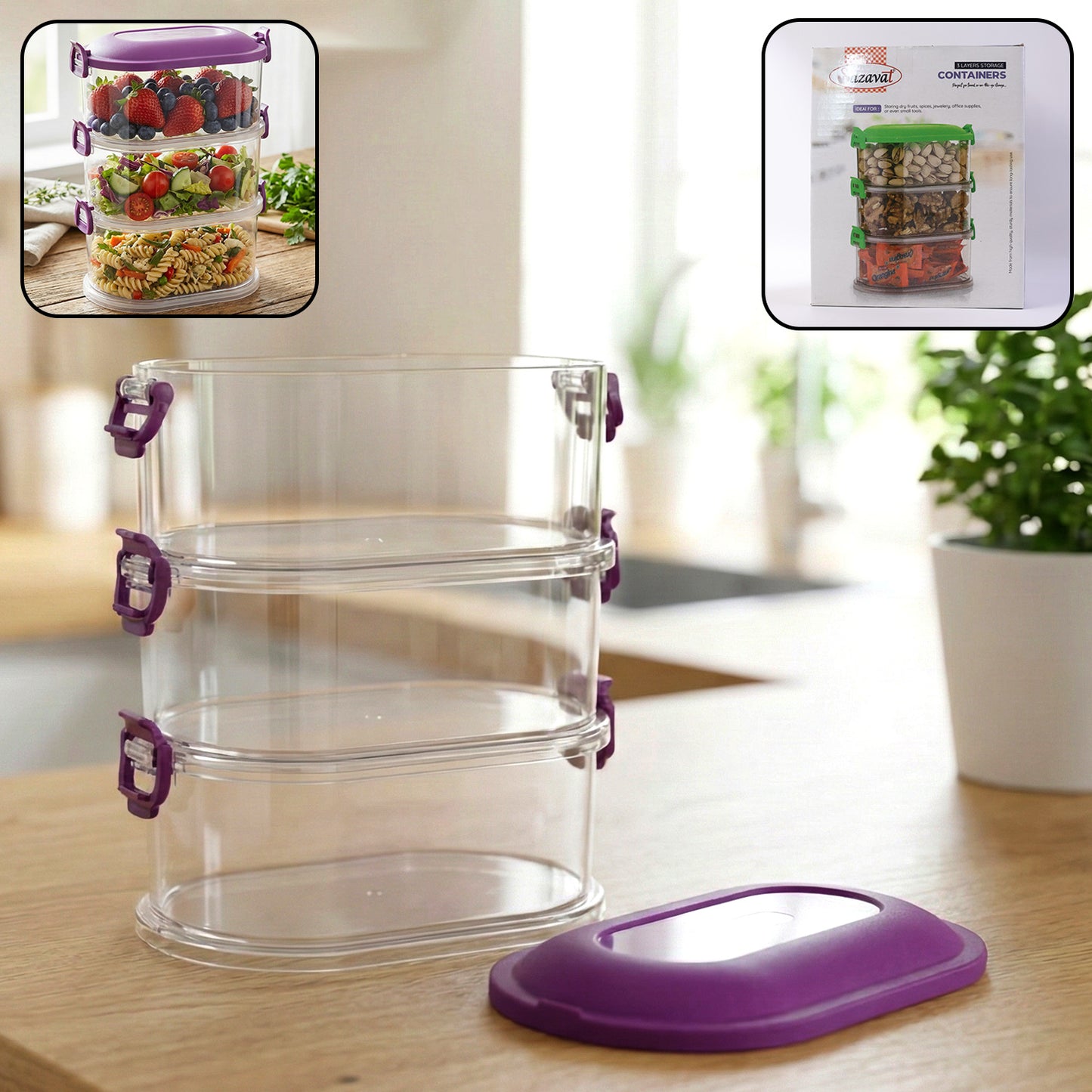 3 Layer Stackable Food Container Set with Airtight Lids - Kitchen Organization - Happy Price - Image 2