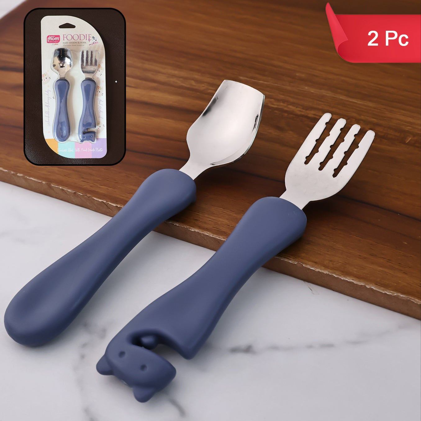 Supermom Foodie Stainless Steel Spoon  Fork (2 Pc Set) - Happy Price - Image 1