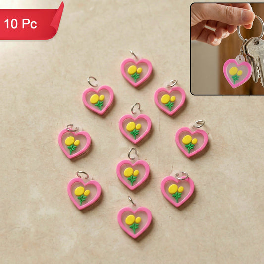 Cute Heart Flower Design Bag Charm Keychain Set (10 Pc)