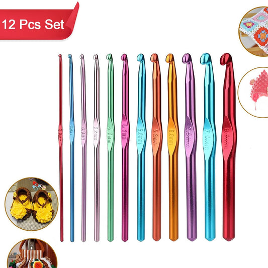 Aluminium Multicolor Knitting Needles Crochet Kit (12 Pcs Set) - Happy Price - Image 1