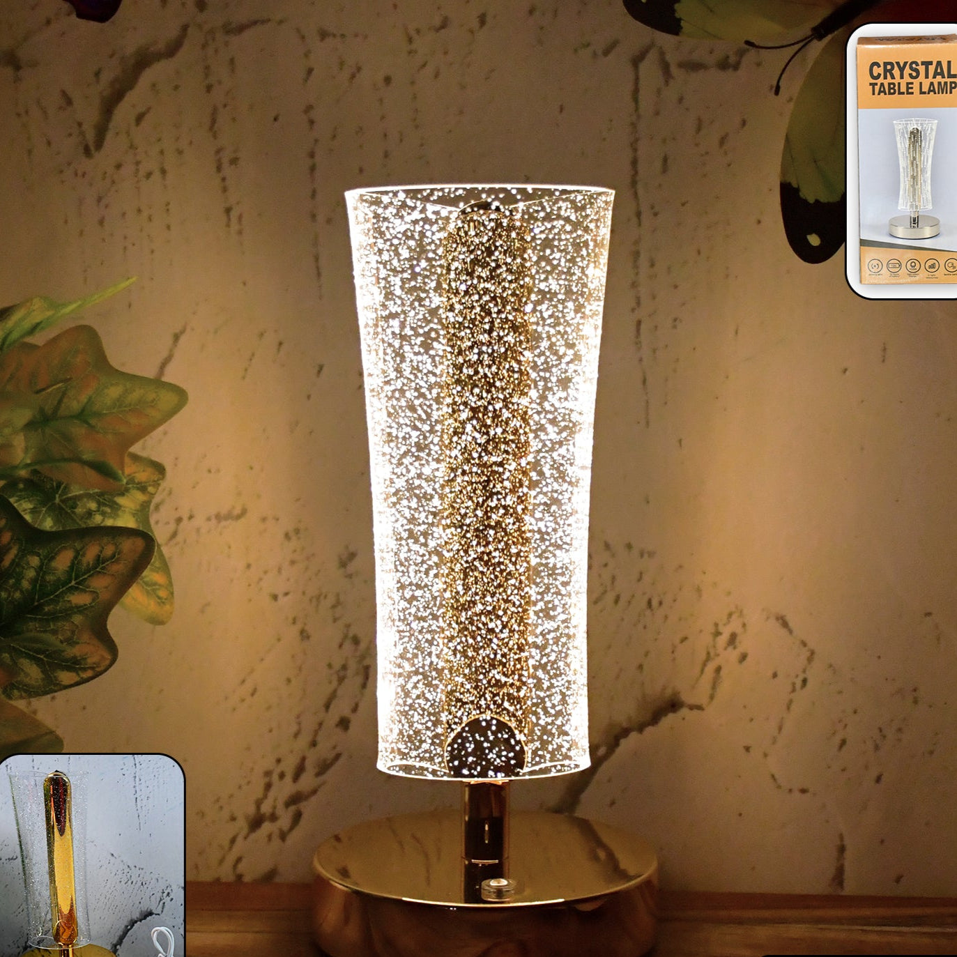 Sparkling Crystal LED Table Lamp with Golden Base - Decorative Bedside Light - Happy Price - Image 1