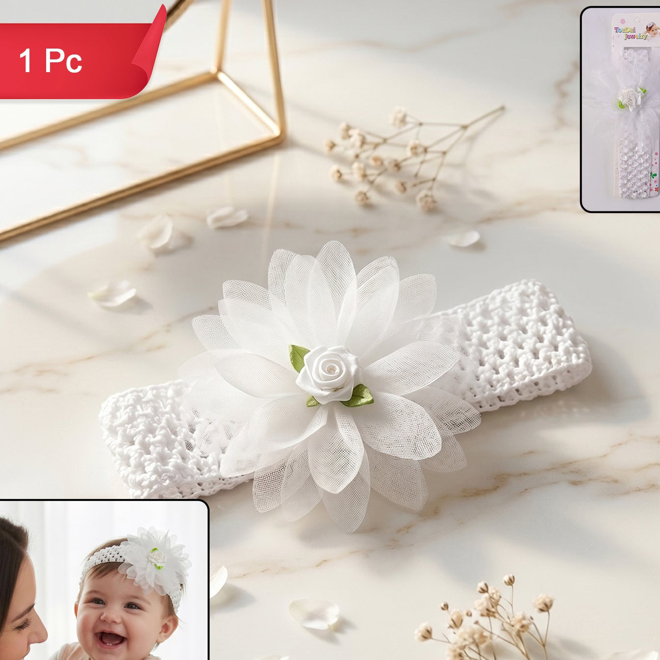 Cute Floral Baby Headband - Soft Elastic Hair Band (1 Pc) - Happy Price - Image 1