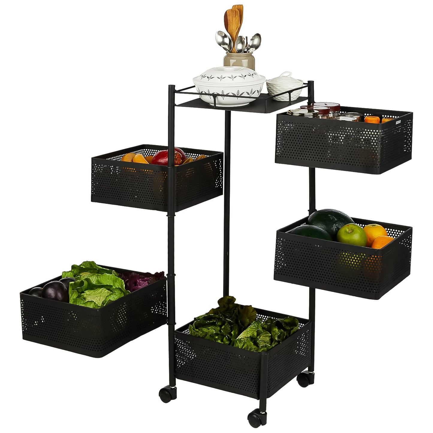 5 Tier Rolling Kitchen Trolley with Mesh Baskets - Multipurpose Organizer - Happy Price - Image 4