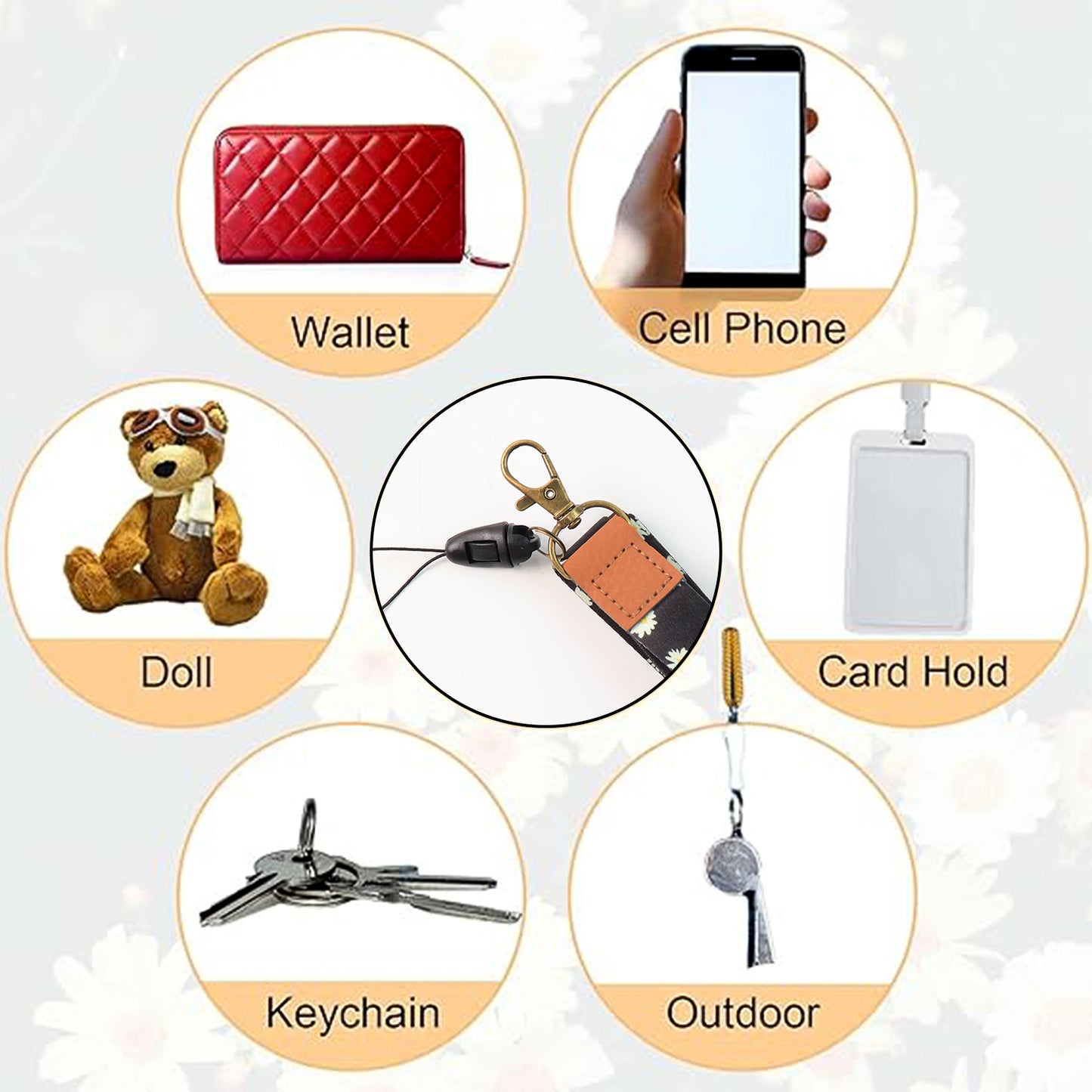 Floral Print Neck Lanyard Strap With Clip Hook  Mobile String (1 Pc) - Happy Price - Image 5