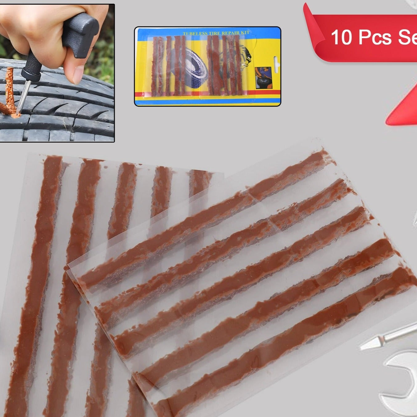 Tire Repair Strings Rubber Strips For Cars  Bike (10 Pcs Set ) - Happy Price - Image 1