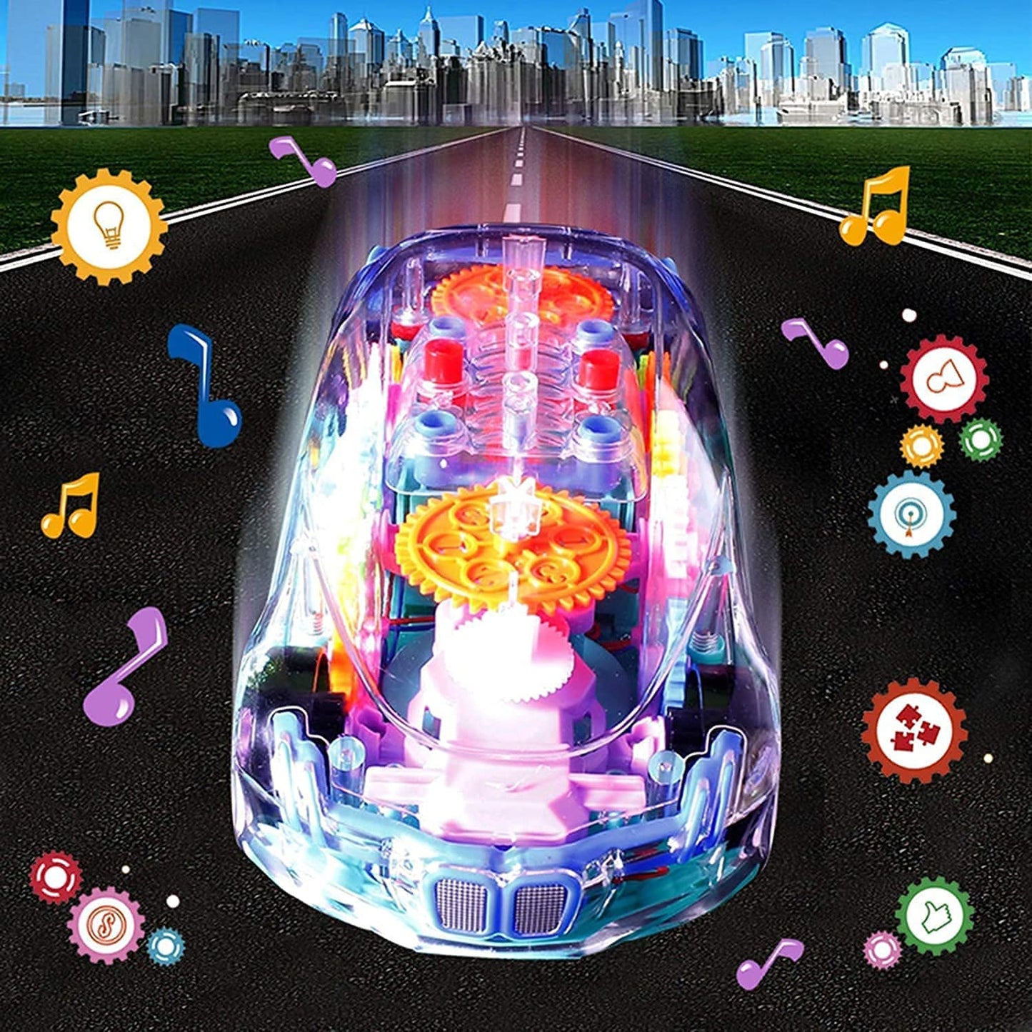 Automatic 360 Degree Rotating Transparent Gear Concept Car With Musical And 3d Flashing Lights Toy For Kids Boys  Girls (Multicolor  Battery Not Included) - Happy Price - Image 3