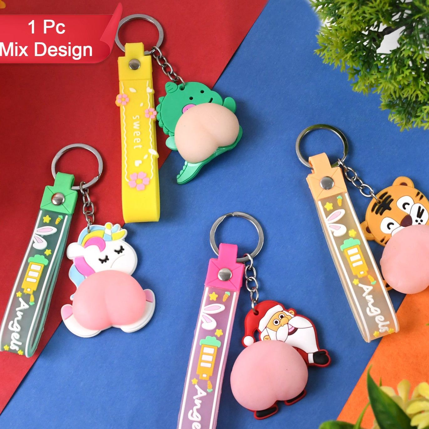 Silicone Keychain With Wrist Strap  Squeeze Toy (1 Pc Mix Design) - Happy Price - Image 1