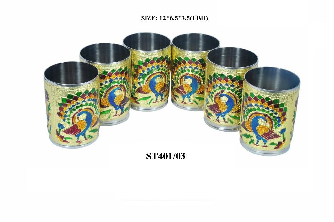 Peacock Design Glass With Handle And Handicraft Serving Tray Set - Happy Price - Image 6