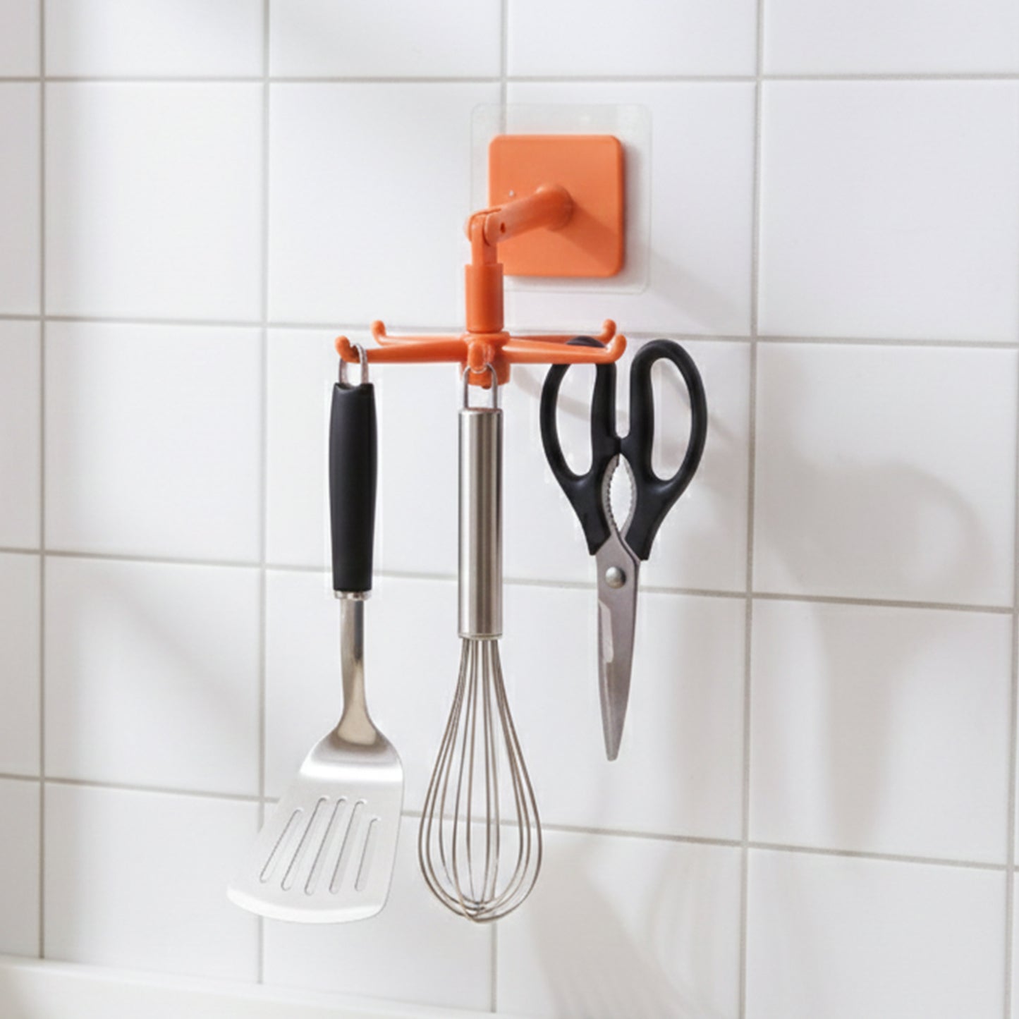 Orange 360° Rotating Wall Hook Organizer for Kitchen Utensils - Adhesive Swivel Hanger (1 Pc) - Happy Price - Image 2